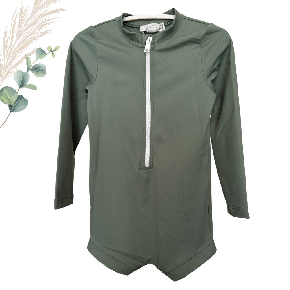 Combishort de Bain Bébé Manches Longues Kaki