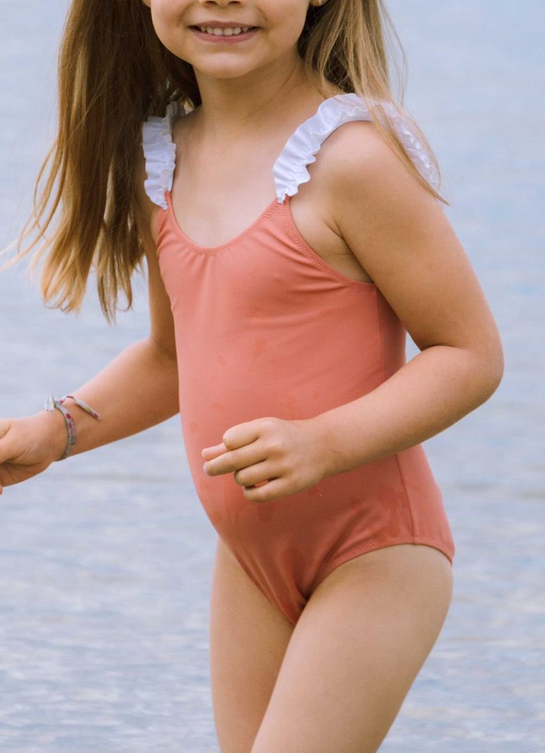 Maillot pour fille terracotta à volants