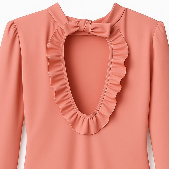 Girls' 1-piece swimsuit with navy blue ruffles