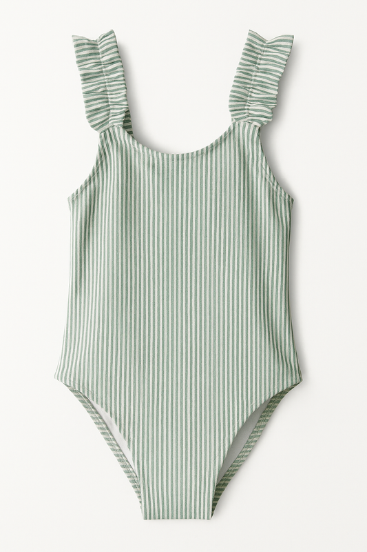 Maillot de bain fille 1 pièce à volants seersucker
