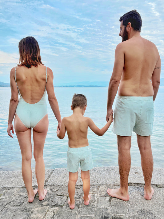 Beige anti-UV swim shorts