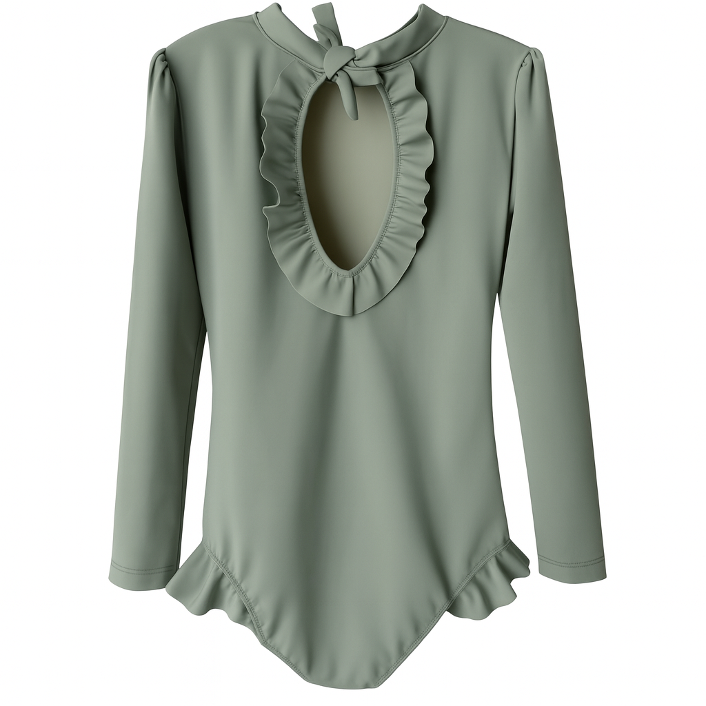 Girls' 1-piece swimsuit with navy blue ruffles