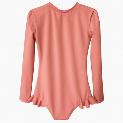 Girls' 1-piece swimsuit with navy blue ruffles