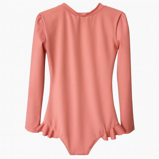 Maillot de bain fille manches longues terracotta